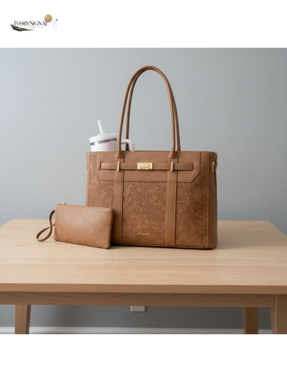 PU Leather Laptop Tote Bag 15.6 Inch with Wallet 10 Pockets Work Bag